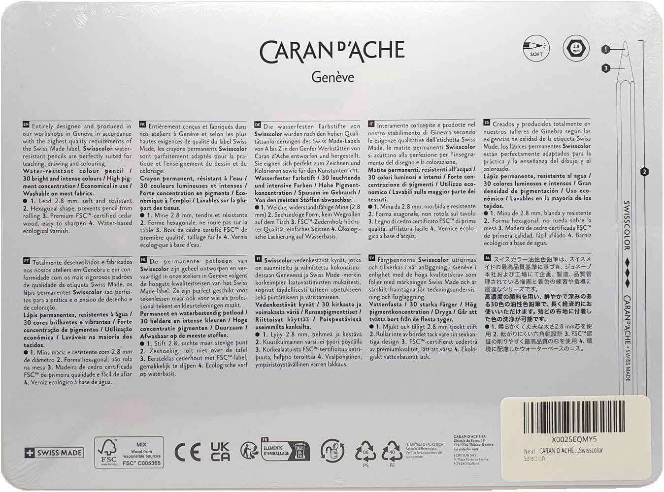 CARAN D ACHE 30 Permanent-Buntstifte und 2 Karten. Swisscolor Selection