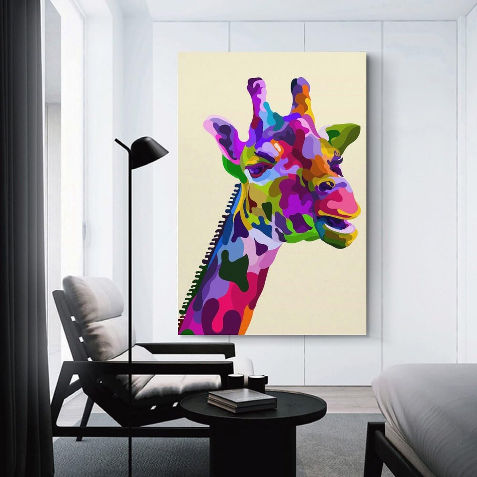 Junmoney Colorful Giraffe Head(2) Canvas Art Print, 24x36inch(60x90cm), for Bedroom Decor, Cosy Corners Or Studios, A Warm Accent for Relaxed Interiors