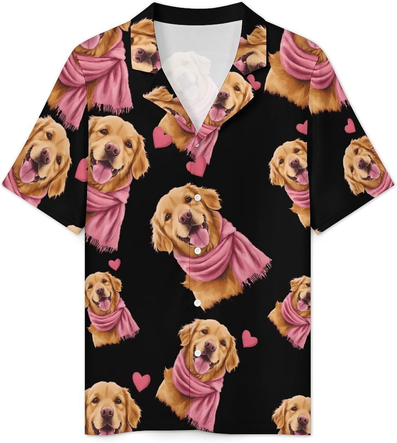 Warm Retriever Dog with A Scarf Men's Short Sleeve Pajama Set Satin Silk Like Lounge Sleepwear
