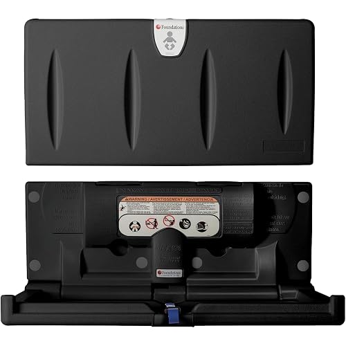 Foundations Classic Horizontal Baby Changing Station w/EZ Mount Backer Plate, Wall Mounted, One Handed Adjustable Safety Strap & Liner Dispenser, Black (100-EH-BP-02)