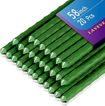 LAVEVE Garden Stakes 58-Inch Heavy Duty Steel Plant Stake with Plastic Coat