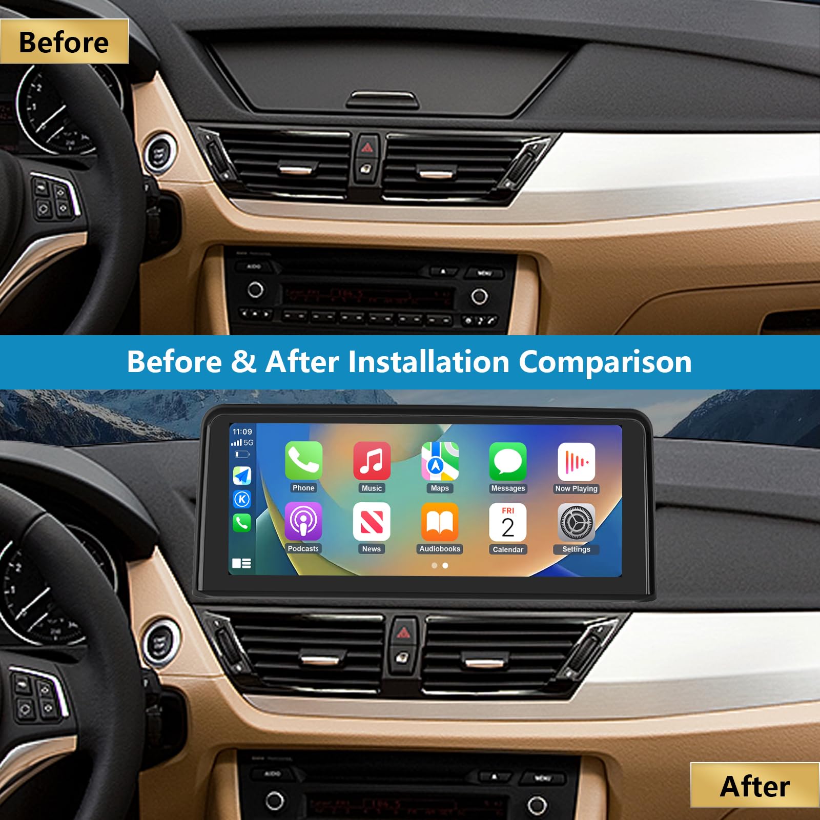 10,25 Pollici Touch Screen Autoradio con Wireless Carplay e Android Auto per Bmw X1 Series E84 2009-2015 Senza Schermo Oem, Supporto Mirrorlink, Musica, Navigazione