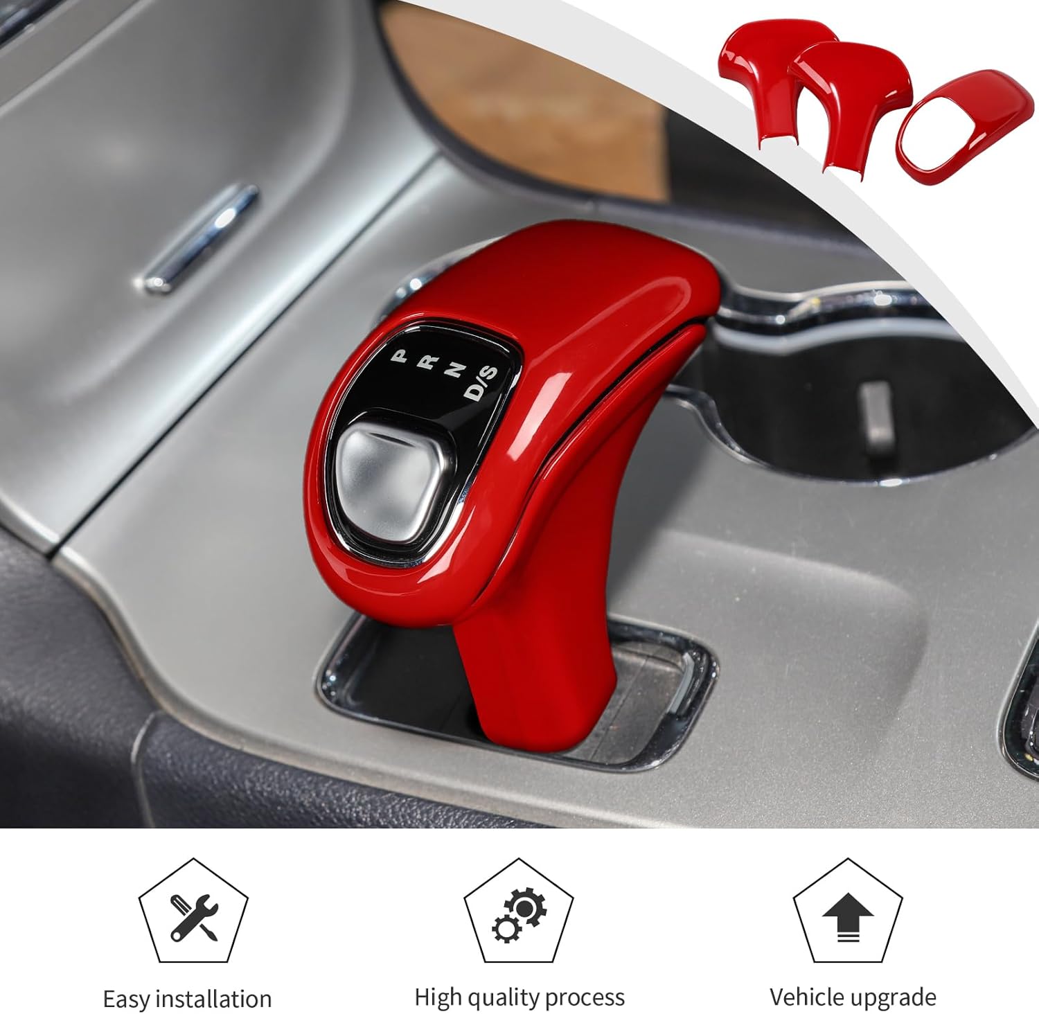 JWWY Gear Shift Shifter Knobs Cover Trim Fit for 2012-2014 Dodge Charger & for Durango Interior Accessories 3pcs,Red
