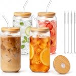 20oz Glass Cups with Lids and Straws Set of 6 – Large Iced Coffee Tumblers for Couples, Families, or Friends – Reusable Drinkware for Brunch, Home Gatherings, and Holiday Gifting
