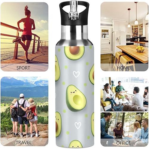 Miniatura 5 de Cute Cartoon Avocado Faces Stainless Steel Water Bottle 20 Oz Leakproof Water Bottles, BPA-Free Sports Water Bottle with Straw