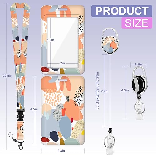 Miniatura 6 de Soporte para tarjetas de identificación con cordón y clip retráctil para carretes de insignias, tarjeta de arte abstracto bohemio, etiqueta de
