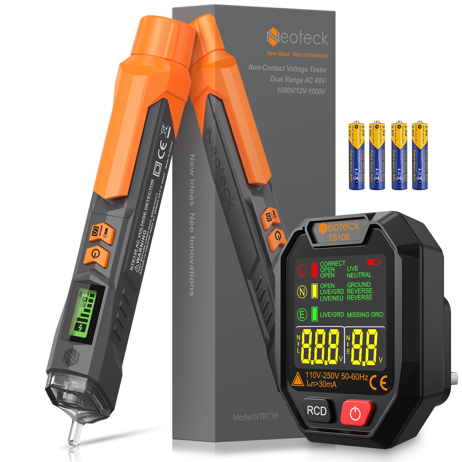 Testeur électrique 2 En 1 Neoteck - Testeur De Prise LCD + Stylo Détecteur De Tension 12-1000V, Pour Maison Et électricien
