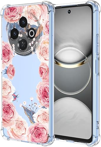 for Tecno Spark 30C 4G Case with Clear Floral Pattern,Shockproof Soft Case for Tecno Spark 30C 4G,Pink Floral