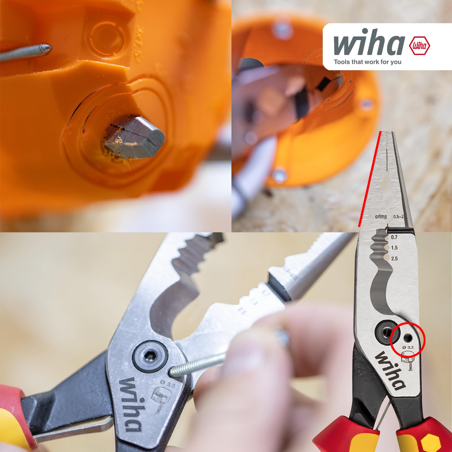 Wiha Multifunktionszange für Elektriker 8in1 I Crimpen, Abisolieren, Schneiden, Greifen, Entgraten, Biegen, Verschrauben, Schrauben schneiden (45705)
