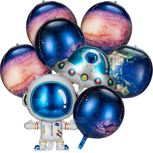 8 Pieces Galaxy Space Balloons Large Outer Space Cartoon Balloons Inflatable Rocket Astronaut Earth Spaceship Planet Balloons Space Themed Party Supplies for Galaxy Birthday Party Photo Booth