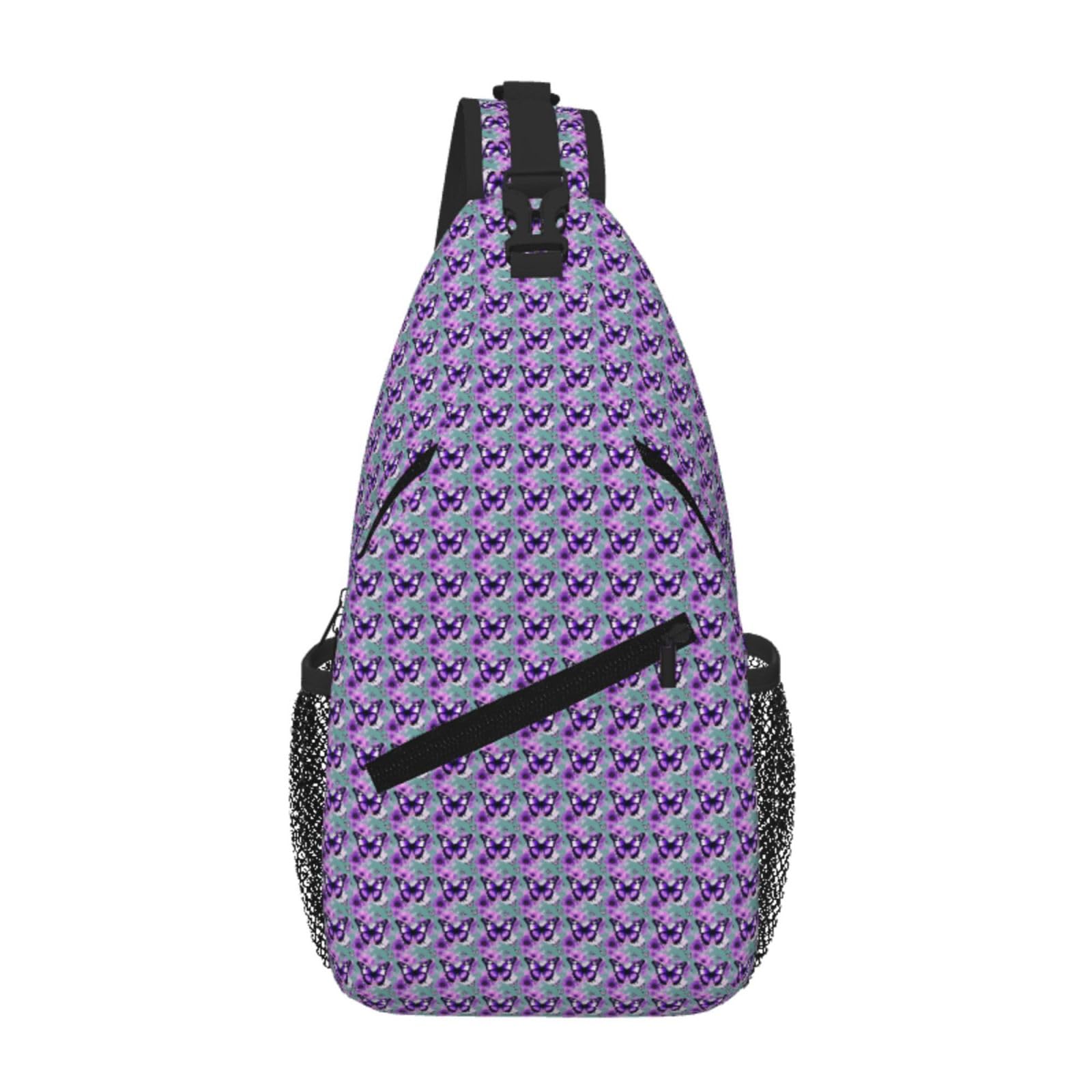 Bolsa cruzada de mariposas moradas elegante bandolera diagonal ligera para senderismo y paseos 8