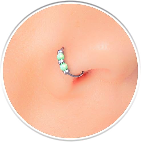 Tiny 925 Silver Nose Rings Set For Women Green Opals 24G Nose Hoops Hypoallergenic 7mm Nose Jewelry Piercings