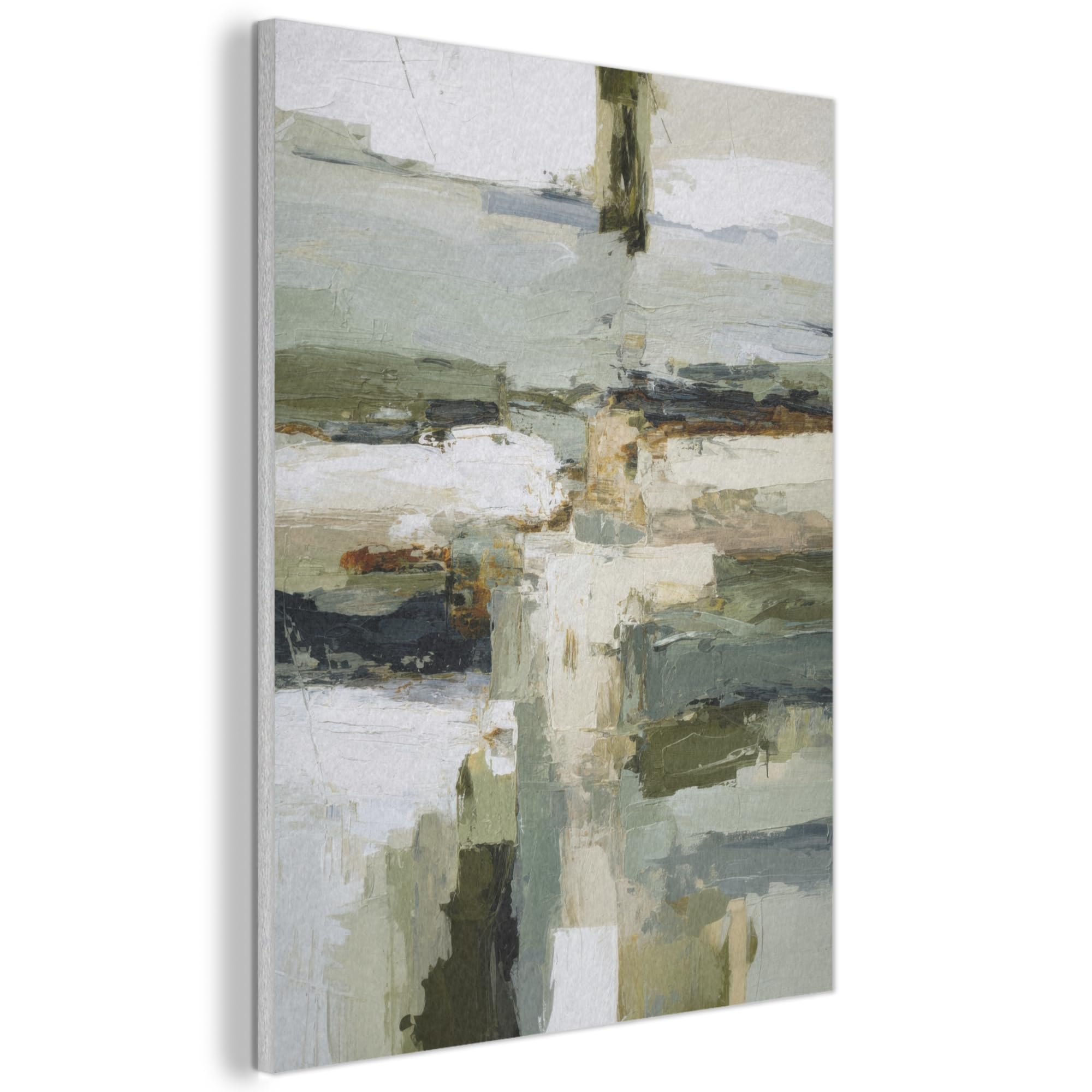 MuchoWow© Felt Panel 70x100 cm Framed Design Print Accent Interior Wallart Decoration Wall Art Brush strokes - Green - Abstract - Japandi
