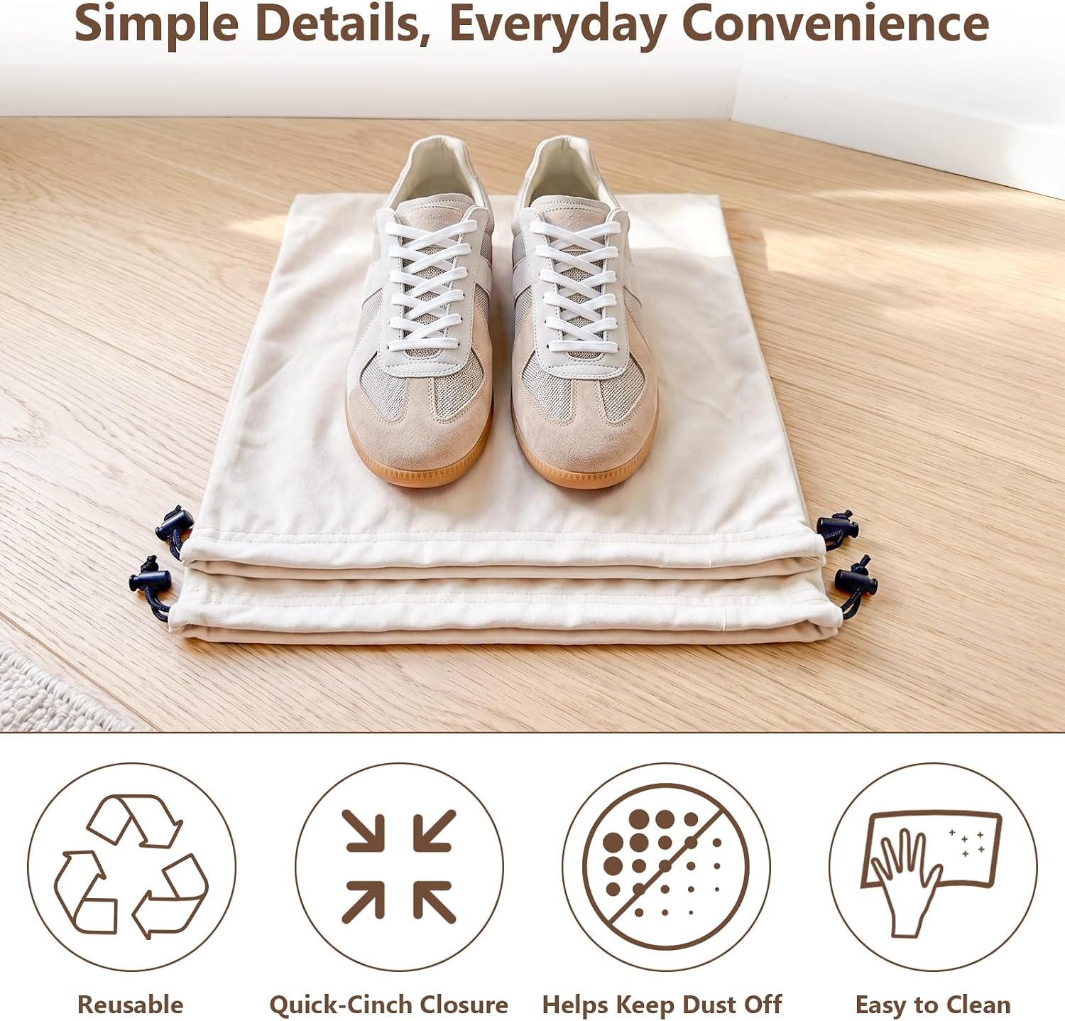 Upgraded Shoe Bags for Travel, 6 Pack Soft Flannel Drawstring Bags | Large 17.7 x 13.8 in | Fits One Pair up to Men's US Size 13 | Washable & Reusable | for Luggage, Gym and Closet