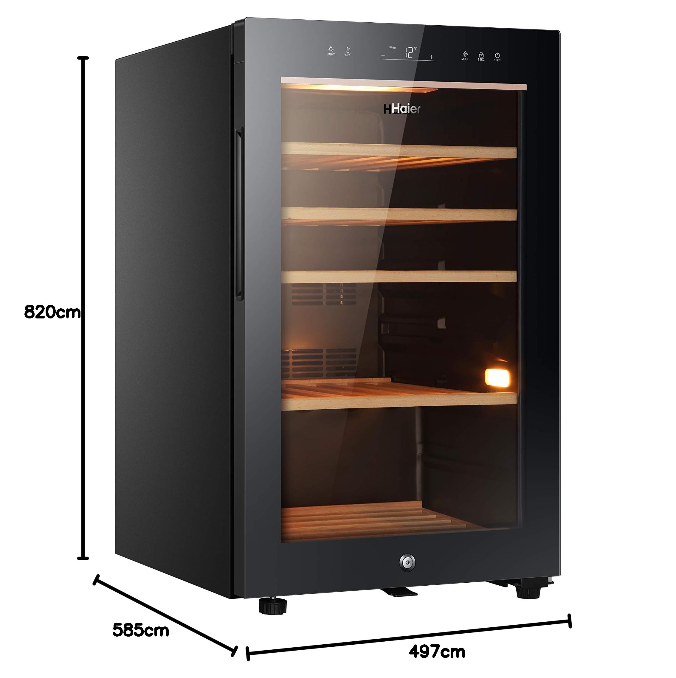 Haier Wine Bank 50 Series 5 Freestanding Wine Cooler, 49 Bottles, Single Zone Temperature, Anti-UV Glass Door, Low Vibration Design, LED Light, hOn App, F Class, Black, 49.7x58.5x82 cm - HWS49GA — view 4