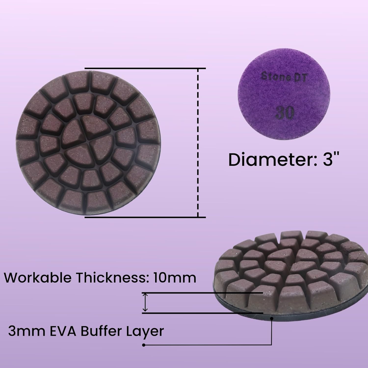 3’’ Concrete Polishing Pucks for Concrete Terrazzo, Hybrid Transitional Diamond Polishing Pads, HD Copper Disc, 30#, 9PCS