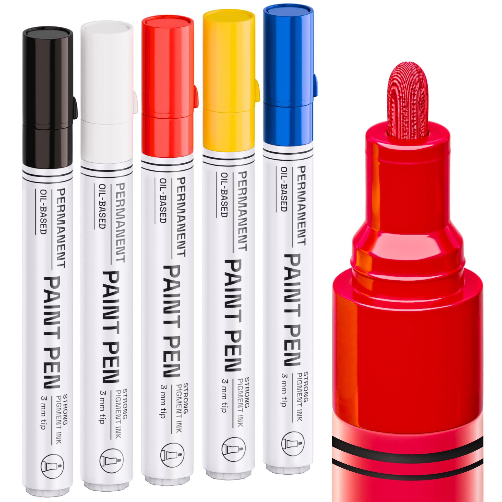 ARTISTRO 5 Oil-Based Permanent Paint Markers - Medium Tip Markers for Tire, Wood, Rock, Fabric, Glass, Ceramic, Metal, Plastic &amp; More - Quick Dry, Waterproof, Multicolor