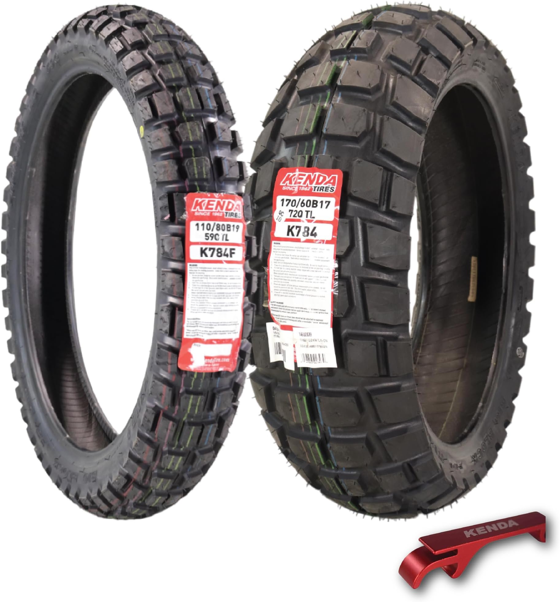 Kenda Big Block K784 110/80B19 Front and 170/60B17 Rear Tires for Motorcycles, Dirt Bikes, and City Bikes - Durable Off-Road & Street Performance with Keychain (2 Pack)