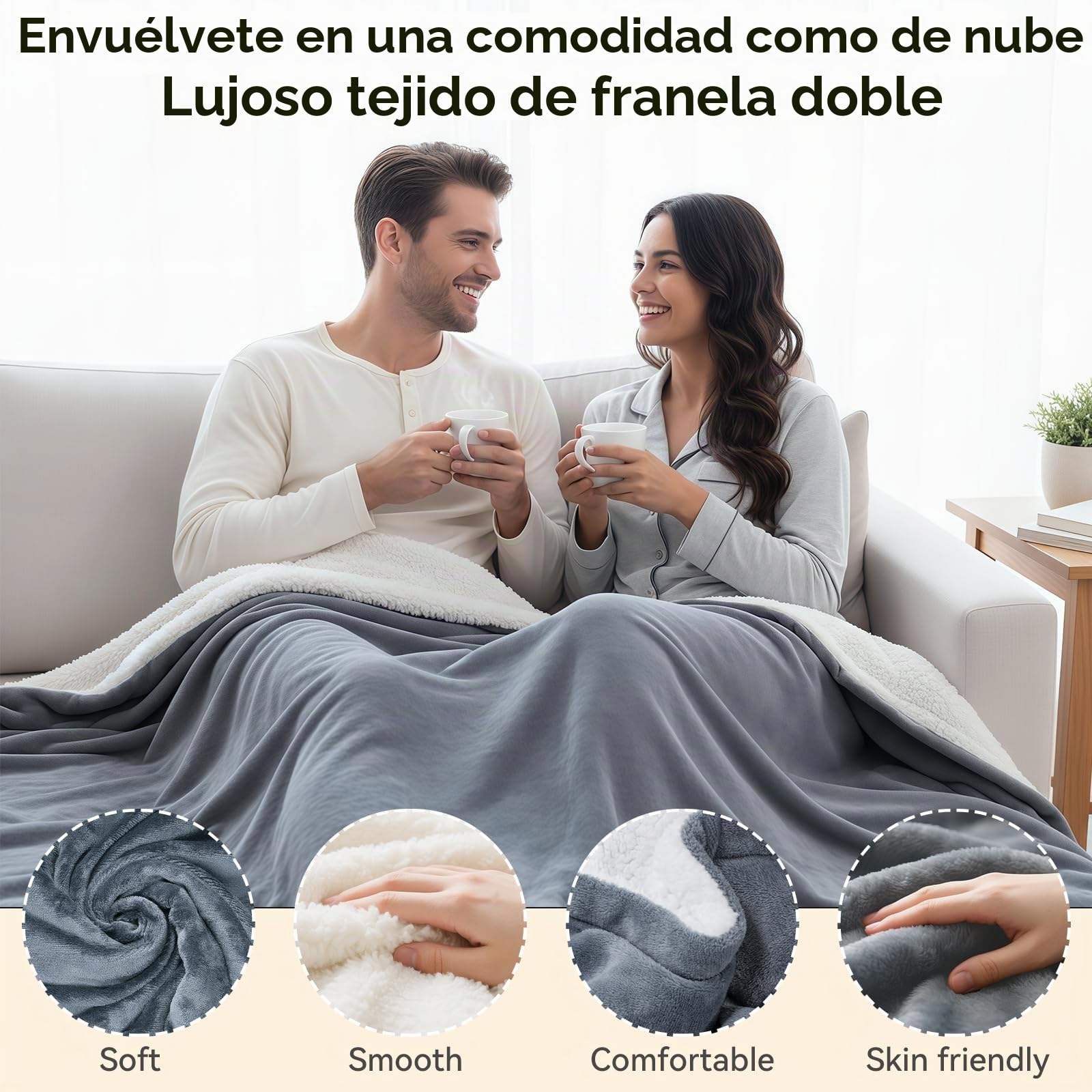 Manta Eléctrica Qoosea 160x130 cm - Apagado Automático 1-9h - 9 Niveles de Calor - Manta Térmica de Felpa Lavable - Protección Sobrec calentamiento - para Cama y Sofá (Gris)