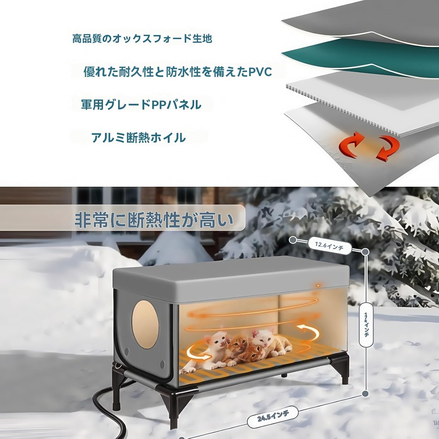 Iuseike 電気暖房ペットハウス 高さのあるベース 暖房キャットハウス