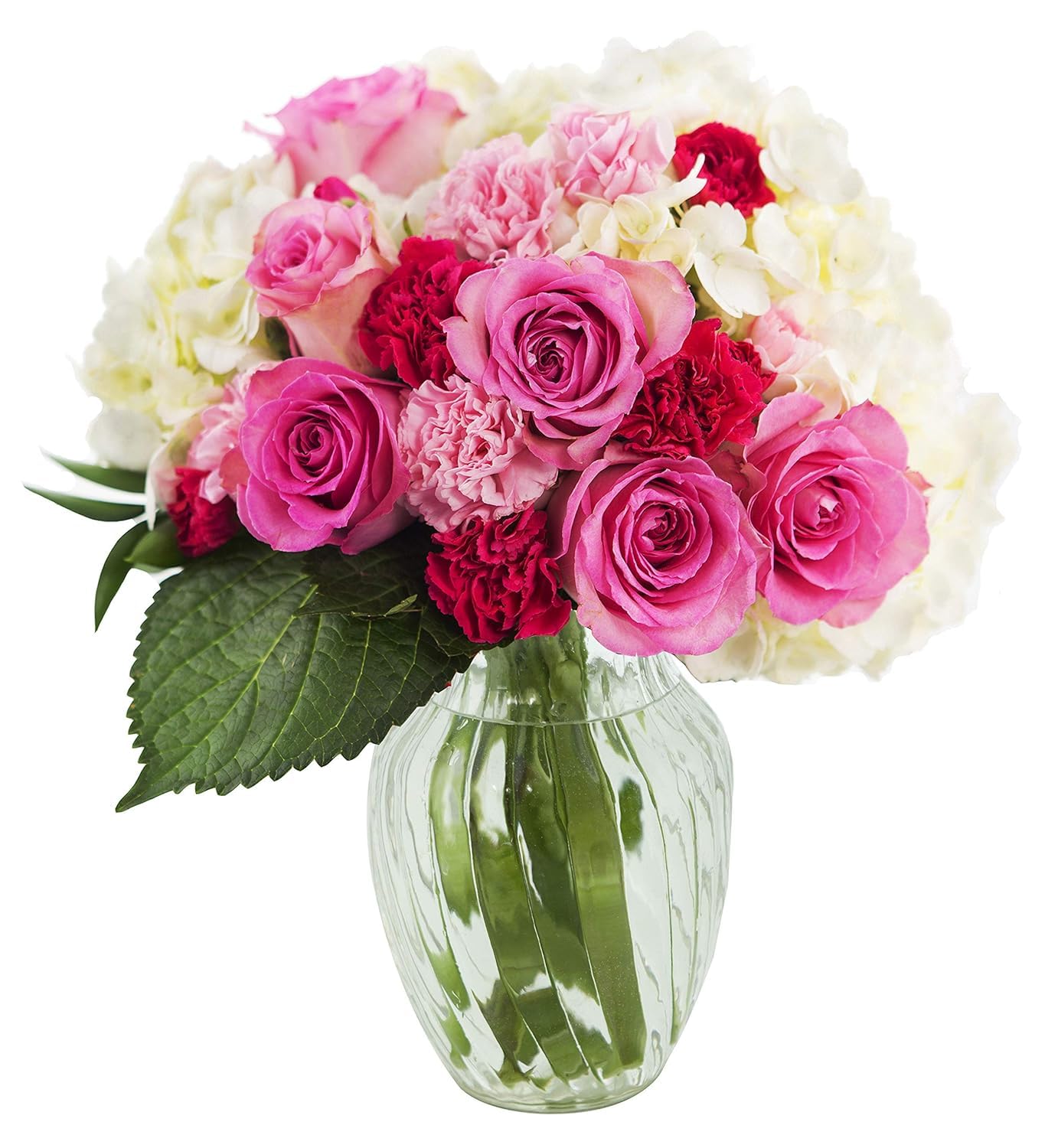 KaBloom - Bouquet of Purple Roses,White Hydrangea,Purple Orchids and Greens with Vase - Fresh Flowers for Birthday, Valentine's & Mother's Day: With vase Let Eat Cake Bouquet