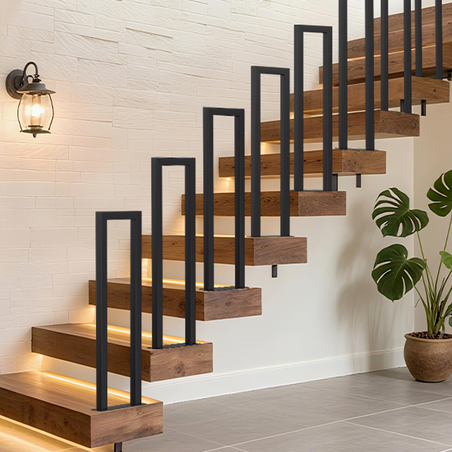 Barandilla para escaleras interior y exterior de 95 cm en forma de U, negro, pasamanos para escaleras, pasamanos para ático, villas, apartamentos, 1 pieza