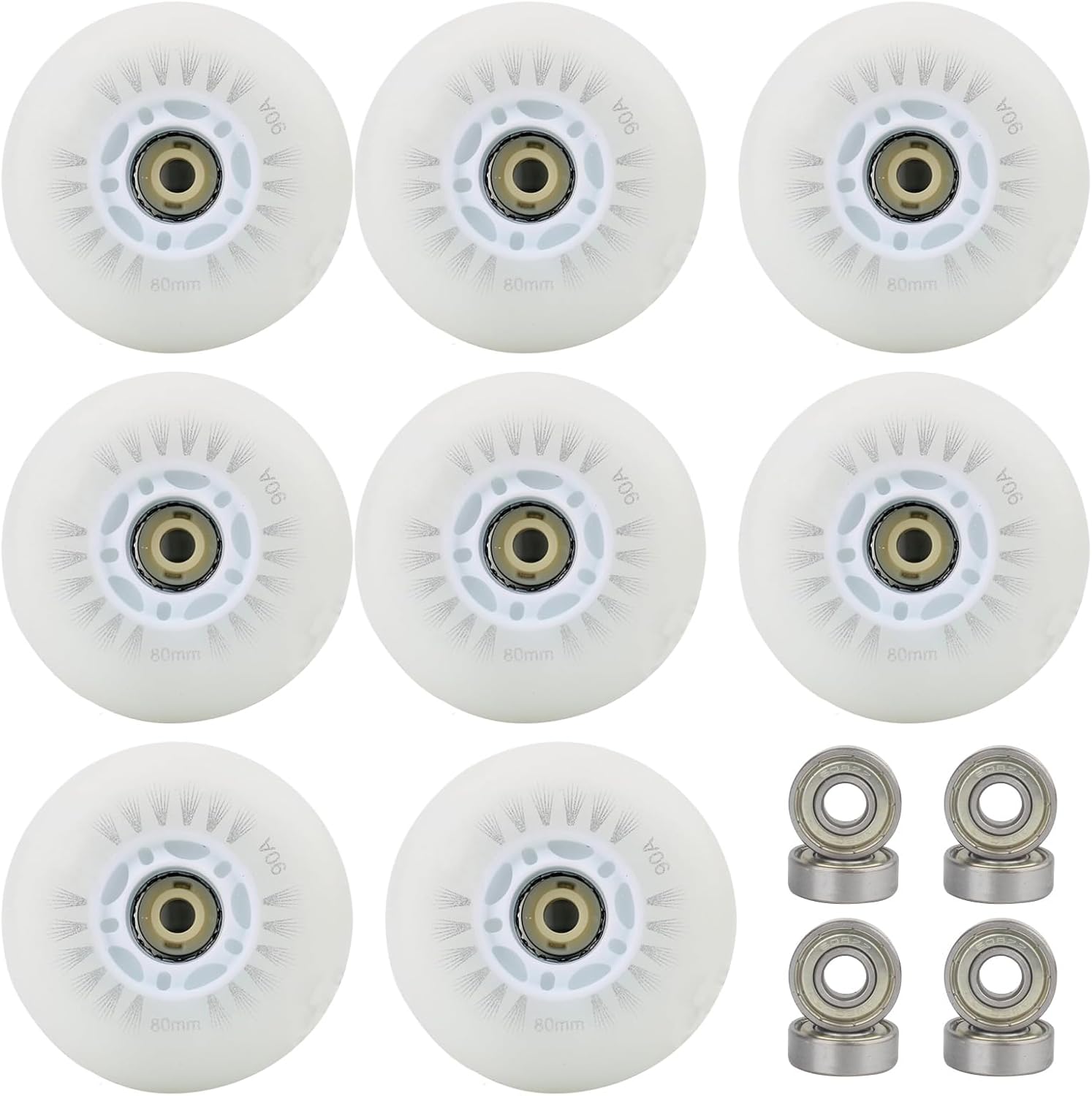 Inline Skate Wheels, White Flash Wheel Replacement Wheels for Skateboards, Scooters, Roller Skating, Luggage, Stabilisers,110MM