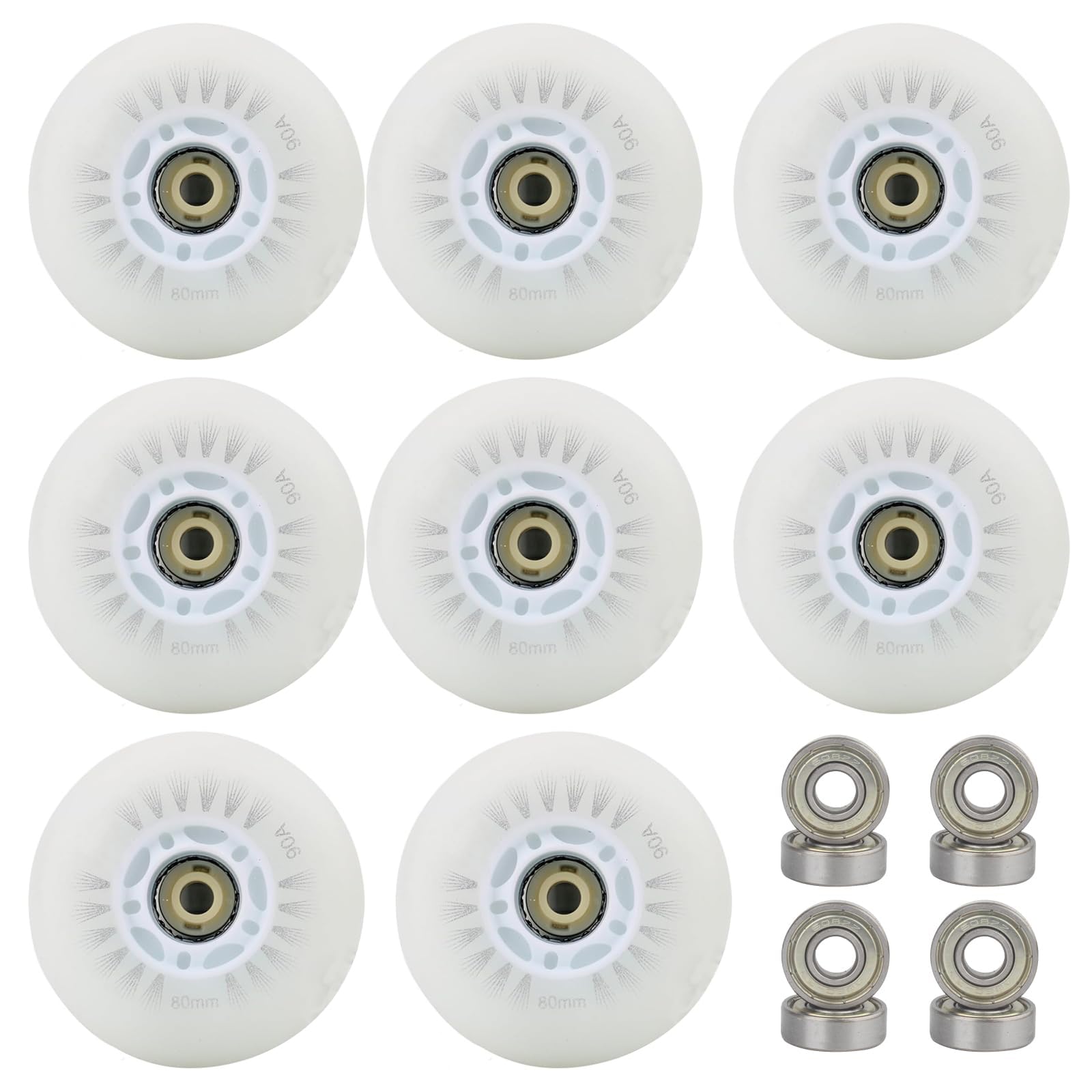 Inline Skate Rollen, Weiße Flash Wheel Ersatzrollen für Skateboards, Scooter, Rollschuhe, Gepäck, Stabilisatoren