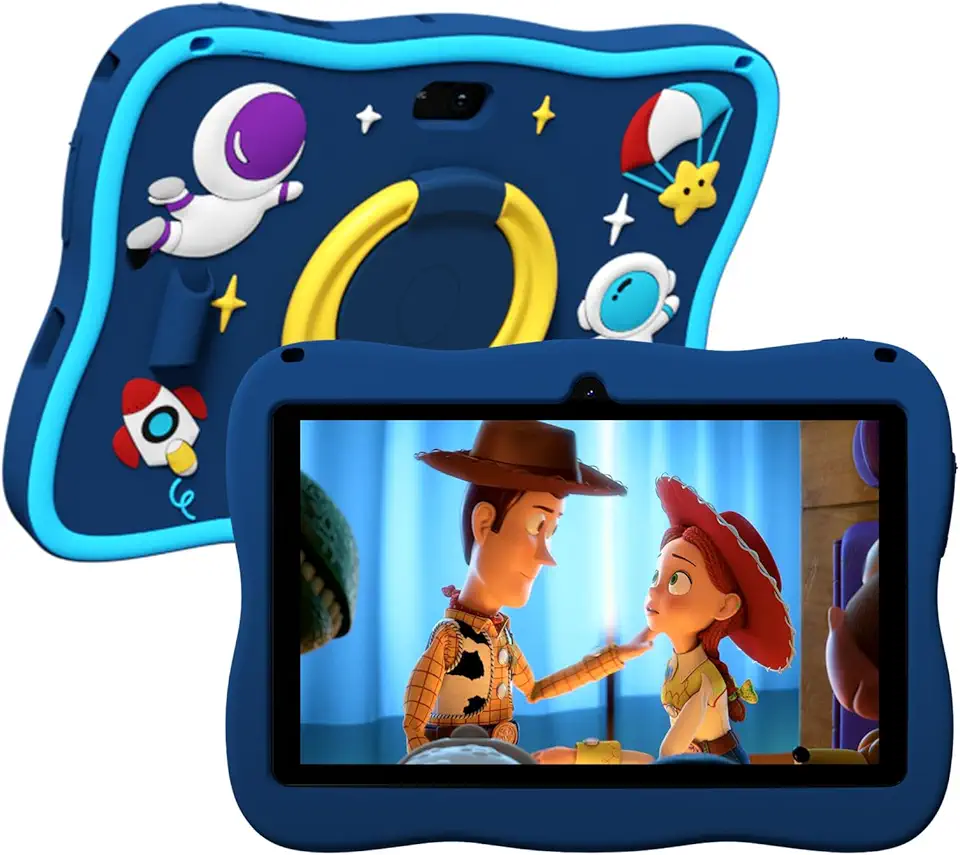 PRITOM Tablet infantil de 7 polegadas, tablet infantil com capa padrão astronauta, 32 GB de ROM, WiFi, Bluetooth, câmeras duplas, educação, jogos, controle parental, software infantil pré-instalado