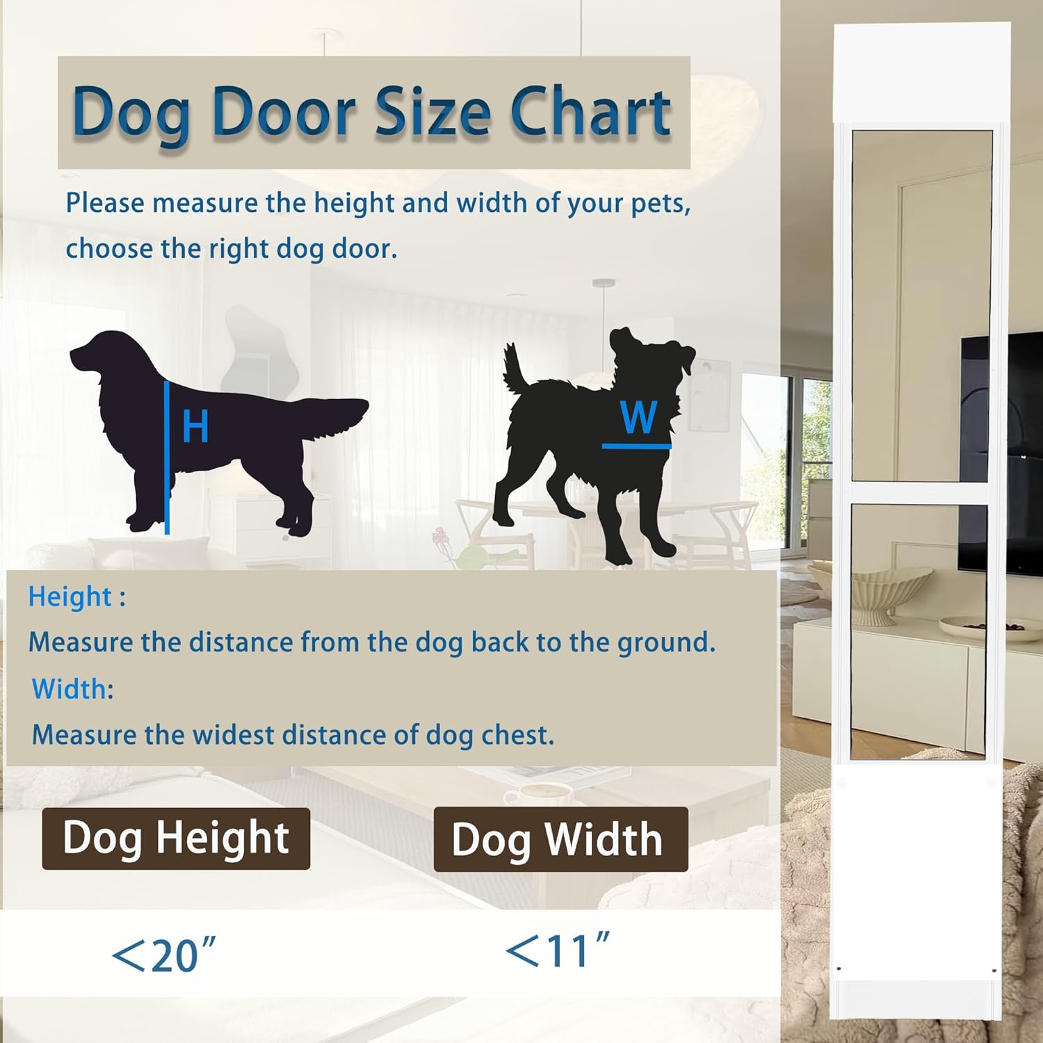 Large Dog Door for Sliding Glass Doors, Adjustable Height 92.9"-96.4",Easy Installation,Magnetic Closing Curtain.