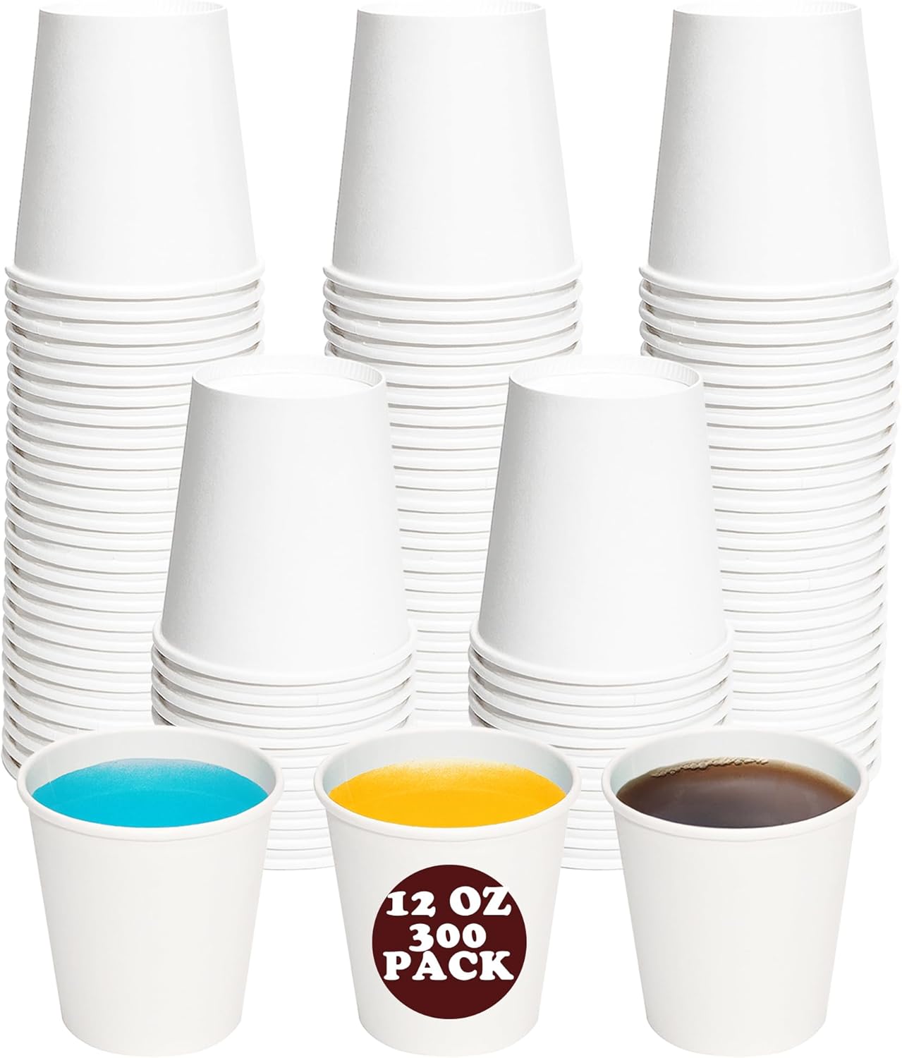 Coffee Cups 12 oz 300 Pack, Disposable Paper Cups 12 oz, White Paper Hot Coffee Cups Suitable for Party, Picnic, Travel, and Events-white