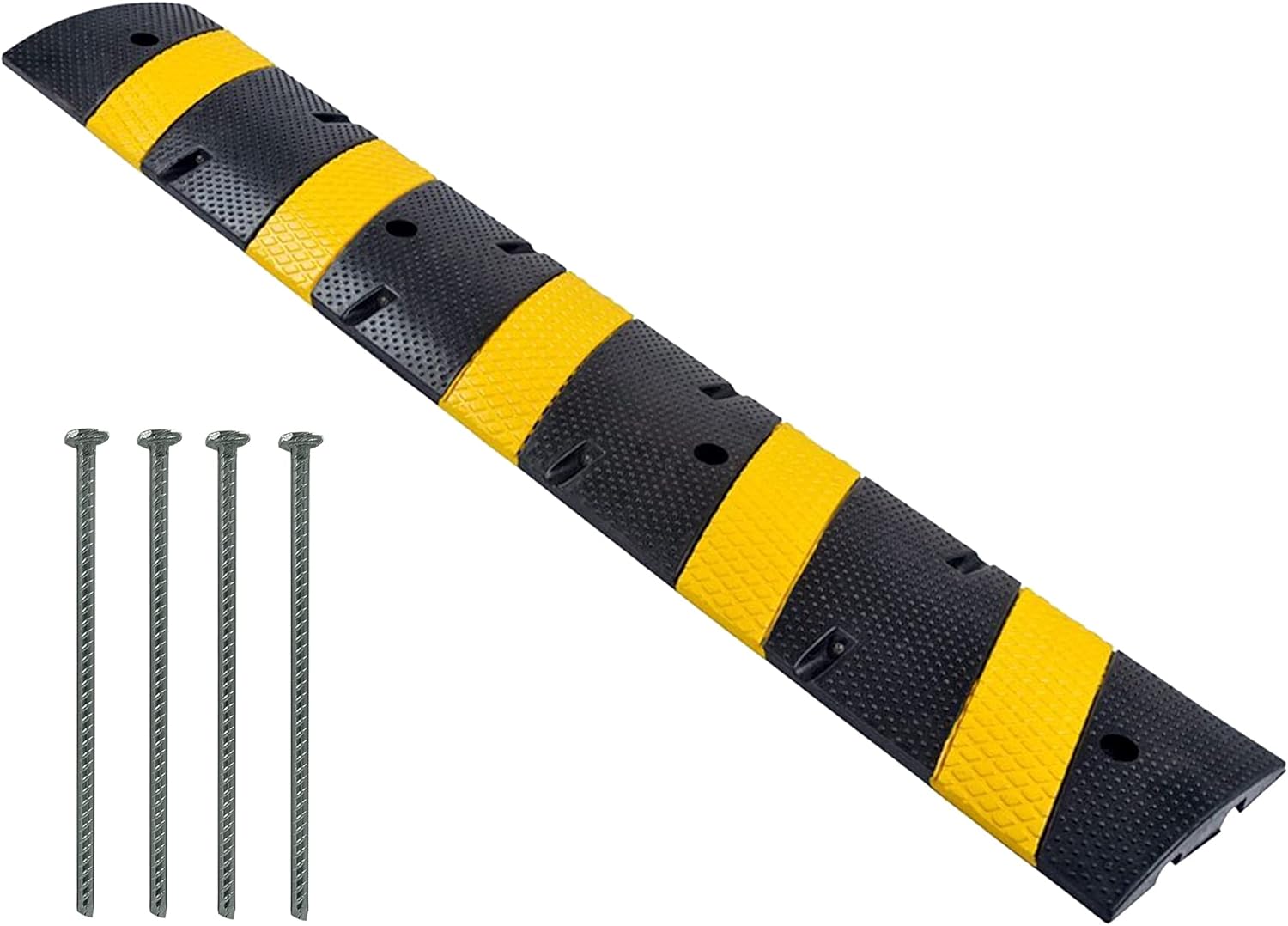 Electriduct 6 Feet Rubber Traffic Speed Bump with Asphalt Mounting Hardware Rebar Spikes - 72" Long, 2" Height Heavy Duty Modular Driveway Parking Lot - Black/Yellow