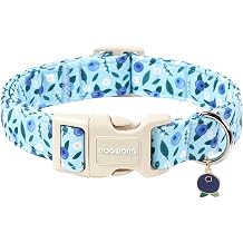 DOGWONG Blueberry Pattern Dog Collar, Cute Light Blue Spring Summer Puppy Collar - Soft Adjustable Dog Collars for Small Medium Large Dogs, Neck 14-21 inches
