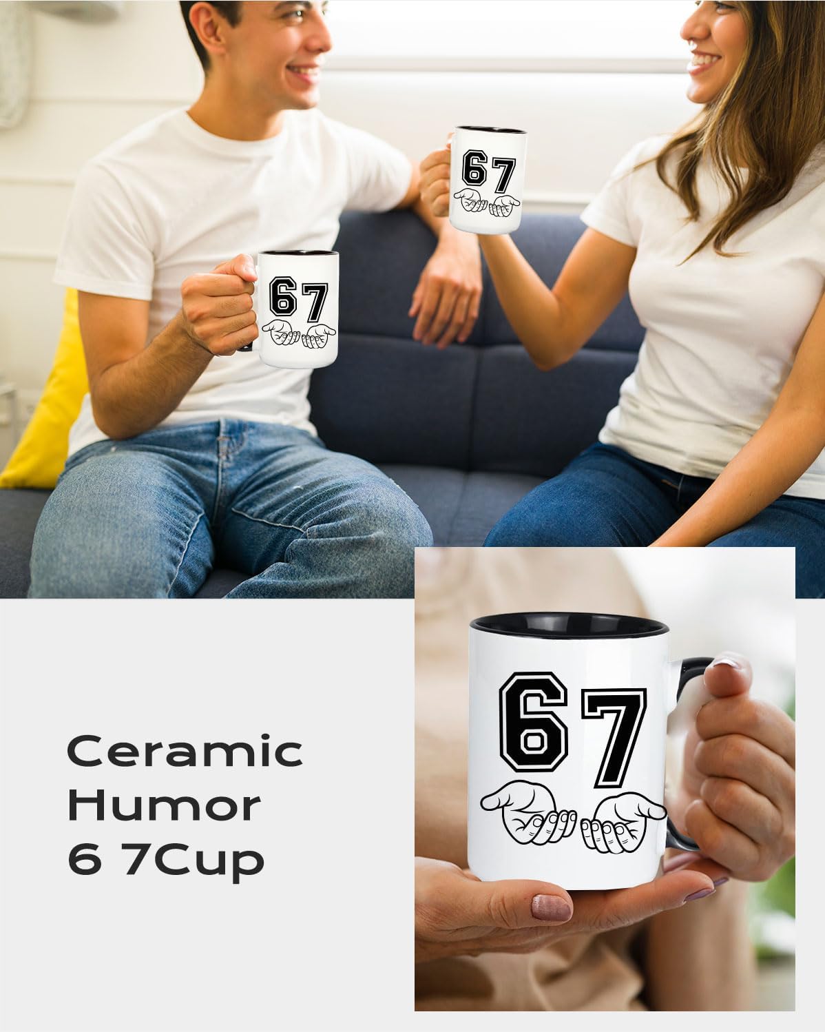 Funny 67 Meme Coffee Mug, 15 oz Ceramic Humor 6 7Cup - Viral Gen Z Internet Trend 6-7 Novelty Gag Gift for Coworker or Friend image 5