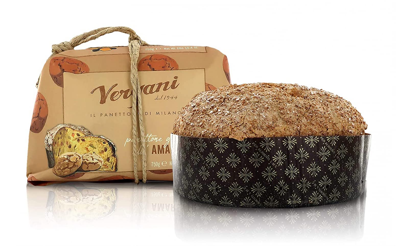 Vergani Gourmet Italian Amaretto Cookie Panettone, Hand Wrapped Christmas Gift Cake, Traditional Holiday Bread, Imported from Italy, 750g