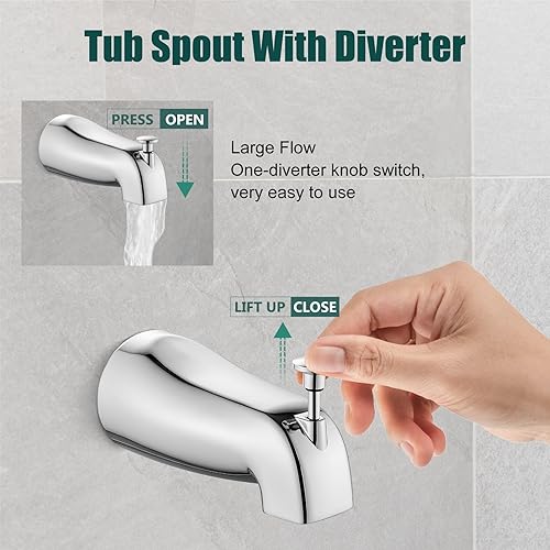 Miniatura 5 de Juego de grifo de ducha para bañera, kit de molduras de ducha cuadrado de 6 pulgadas, sistema de ducha de un solo mango, juego de cabezal de ducha y