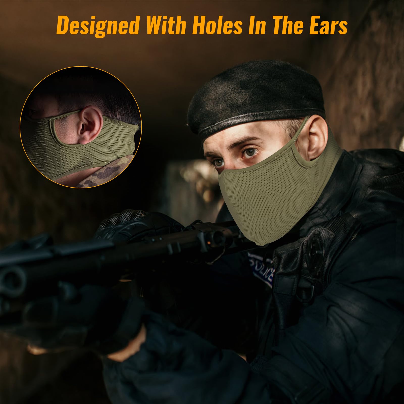 Qavctw Maschera tattica da tiro, pieghevole, per softair, in silicone, traspirante, per esterni, mezza faccia, militare, per tiro, equitazione, arrampicata, paintball, caccia