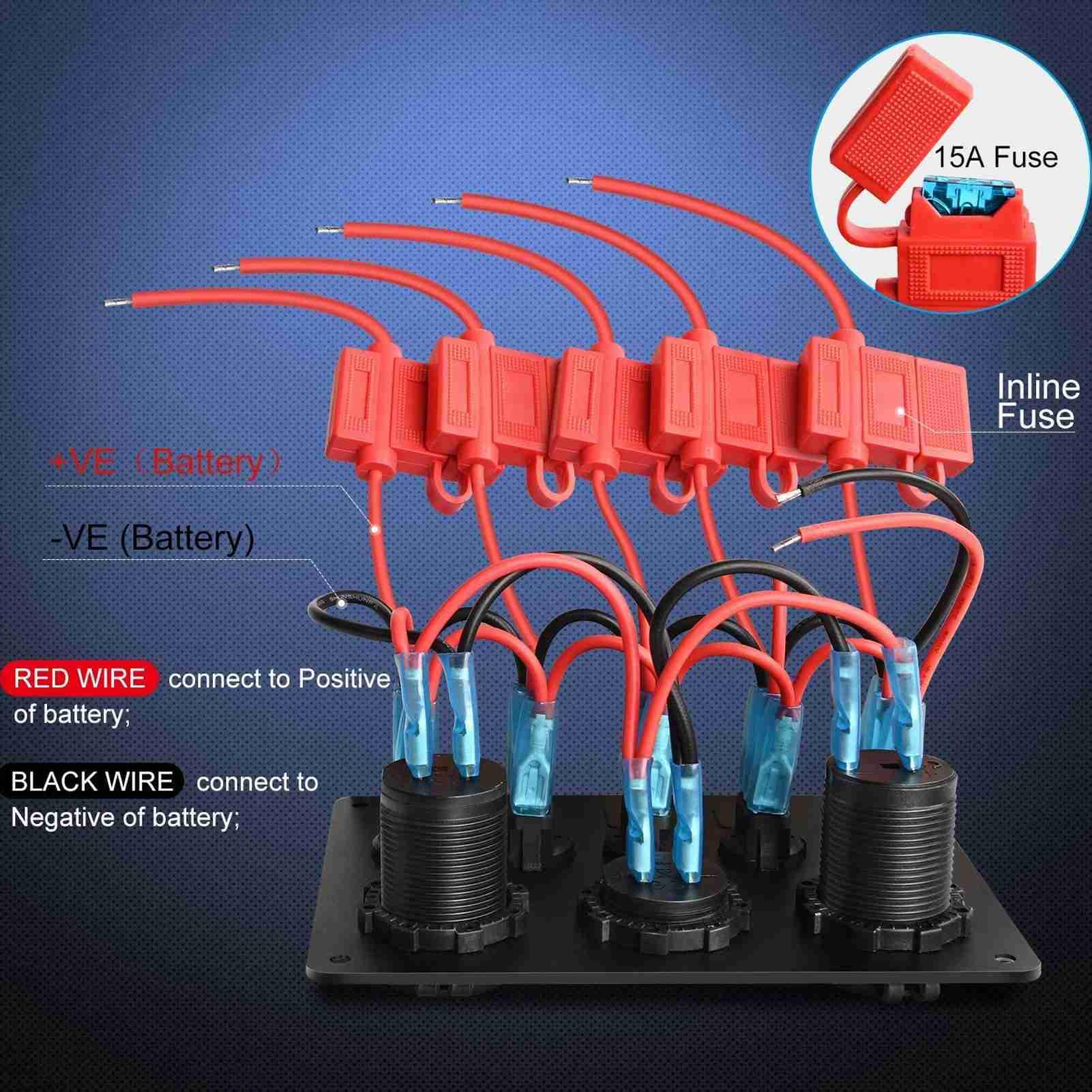 Panel przełączników 5-krotnych lvifloae 12-24 V, panel przełączników LED łodzi morskiej z woltomierzem cyfrowym, podwójna zapalniczka USB do przyczepy RV Truck (Zielony)