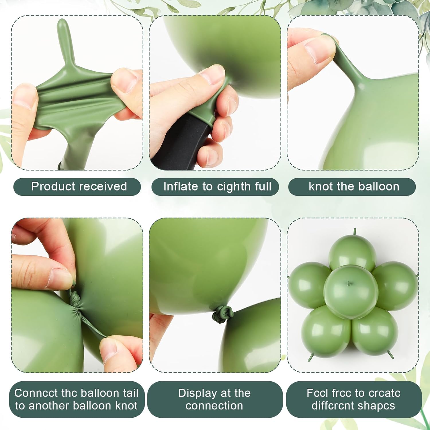 Meanplan 100 Pcs Link Balloon Quick Linking Latex Connected Balloons Linkable for Easter Wedding Independence Day Birthday Party Decoration(10 Inch,Vintage Eucalyptus Green)