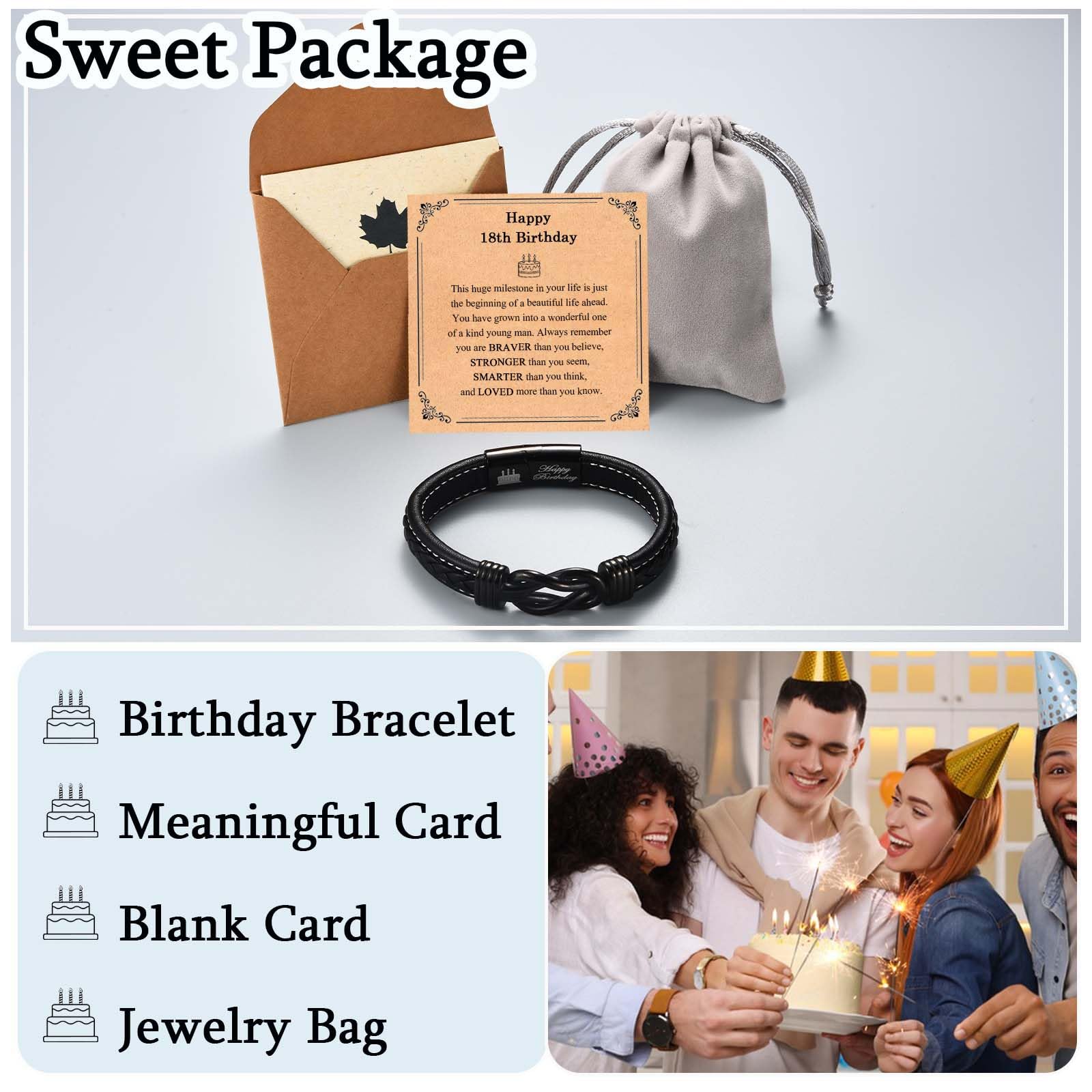 13th 16th 17th 18th 21st Birthday Gifts for Boys Him Male, Happy Birthday Leather Bracelet Gifts for 13 16 18 21 Year Old Boy Male Man Son Grandson Nephew Brother Friend with Sweet Birthday Card