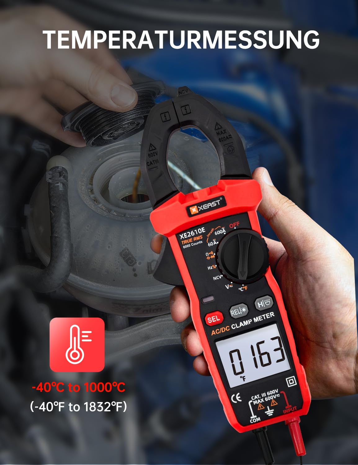 Inrush Digital Zangenmessgerät, TRMS Multimeter 6000 Zählungen, Auto-Ranging, misst AC/DC Strom, Spannung, Kapazität, NCV, Frequenz, Live Wire, Widerstand, Diode, Durchgang – AC/DC Stromzange