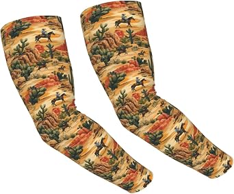 Cooling Arm Sleeves for Men Women Uv Protection - Breathable Western Cowboy A Print Gardening Compression Tattoo Sleeves to Cover Arms for Women Men with Thumb Hole