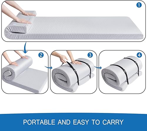 Miniatura 5 de Cubrecolchón de espuma viscoelástica de 3 pulgadas de grosor, almohadilla de dormir portátil con funda impermeable, alfombrilla de colchón portátil