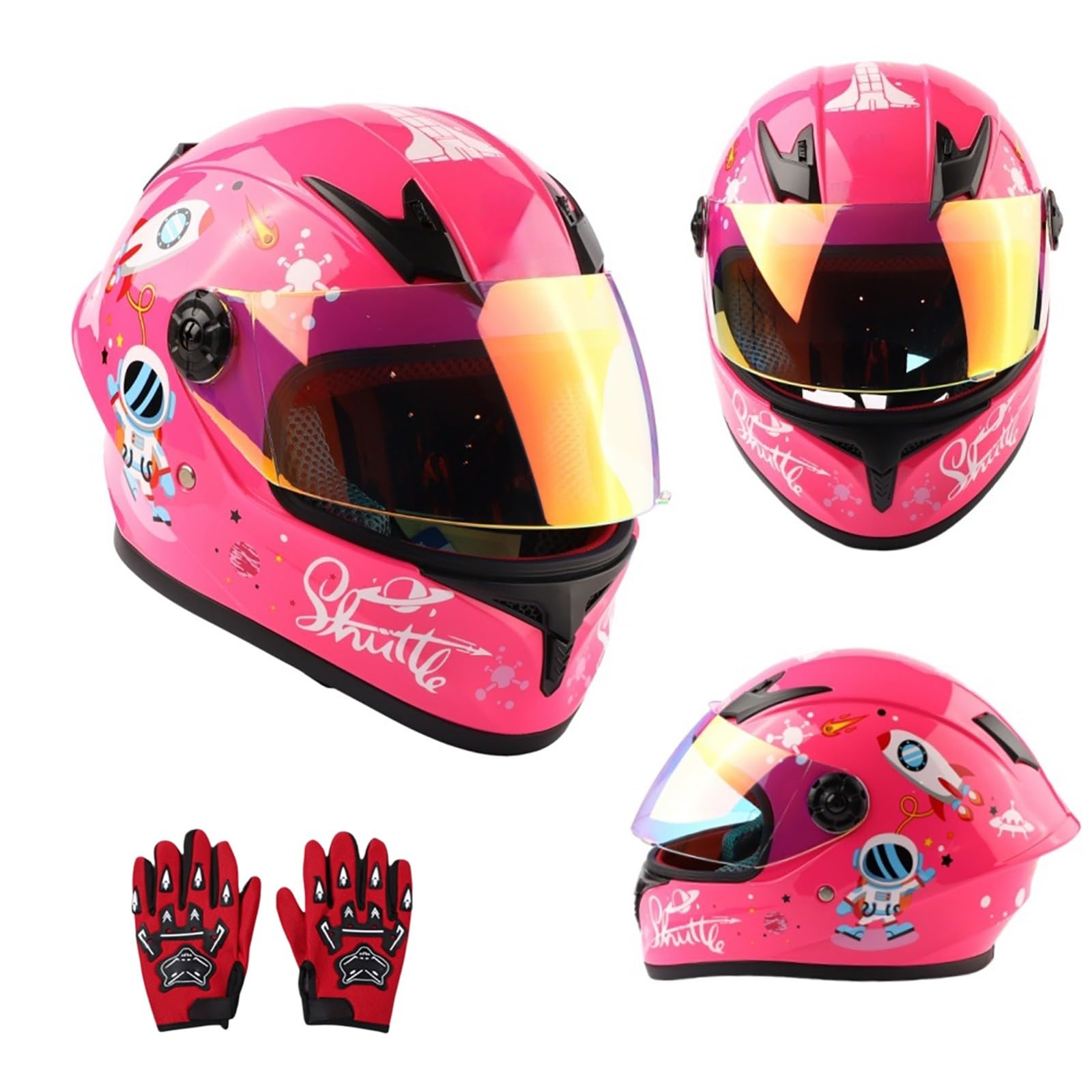 Kask integralny, kask dziecięcy z certyfikatem ECE 2205, mały kask dziecięcy do rowerów elektrycznych, skuterów, gokartów i motorowerów, kask dziecięcy z rękawiczkami 15,XL (53-54 cm)