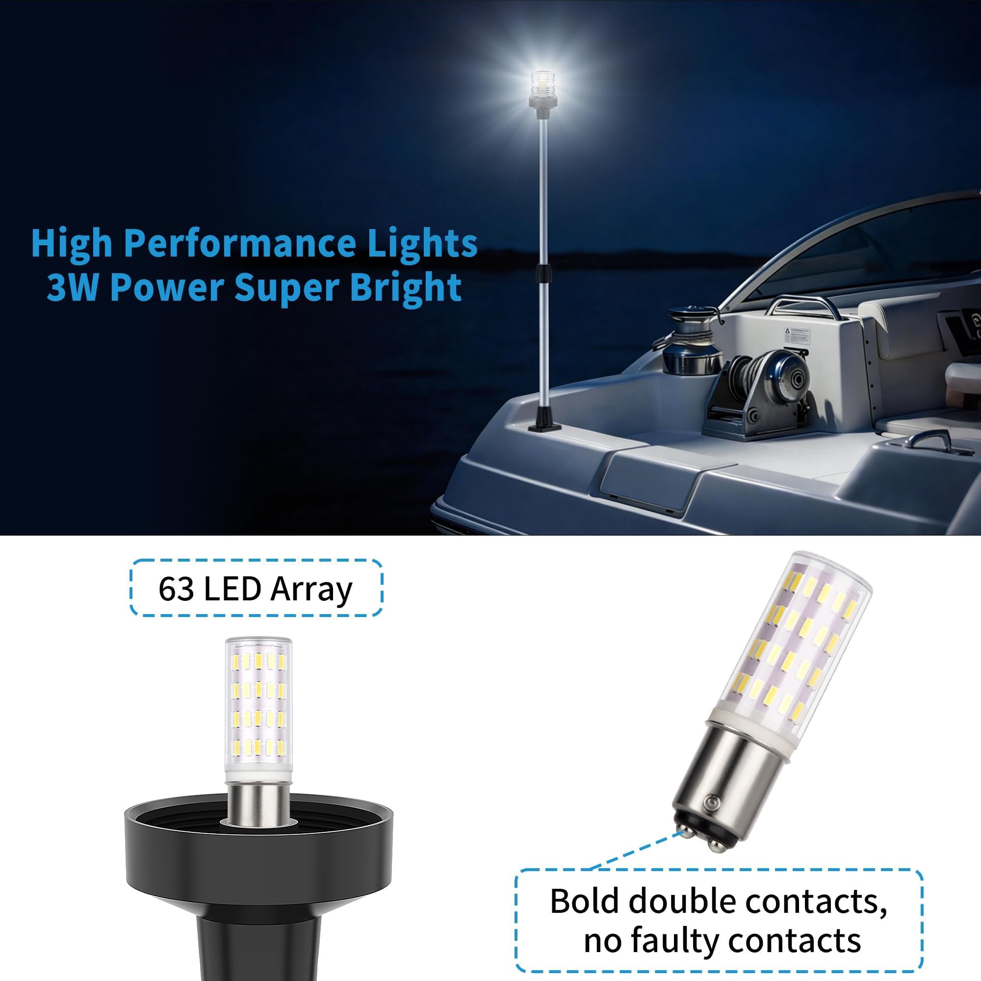 Obcursco Luci di poppa per barche, palo telescopico 3NM 360°, luce di ancoraggio a LED con base, illuminazione di navigazione regolabile da 12 V, per pontone, yacht, basso e barche da pesca (27"-48