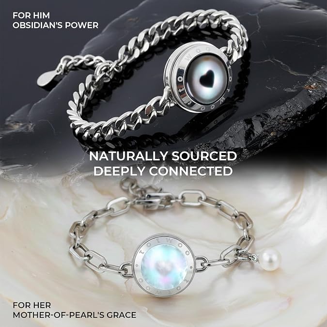 TOTWOO Soulmate Long Distance Touch Bracelet for Couples, Vibration & Light up for Love Couples Bracelets | Long Distance Unique Relationship Gifts for Girlfriend Bluetooth Pairing Jewelry