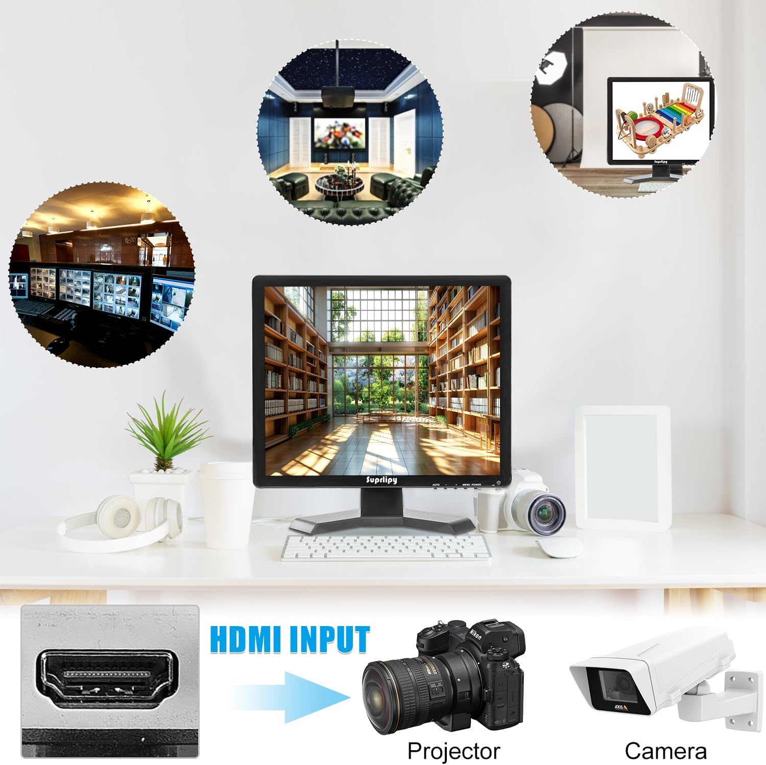 17 Inch TFT LCD Security CCTV Monitor 1280x1024 4:3 Resolution Color Display Screen with HDMI/VGA/AV/BNC/MIC USB Earphone Input Built-in Dual Speakers for Home Security Monitor Gaming