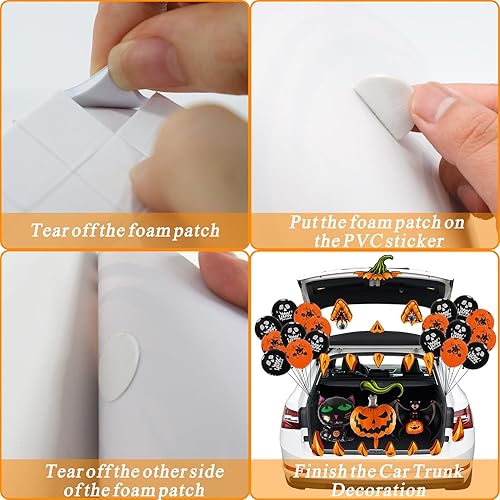 Miniatura 9 de Trgowaul Kit de decoración de coche de Halloween para maletero o golosina, kit de decoración de automóvil negro y naranja para Halloween, para