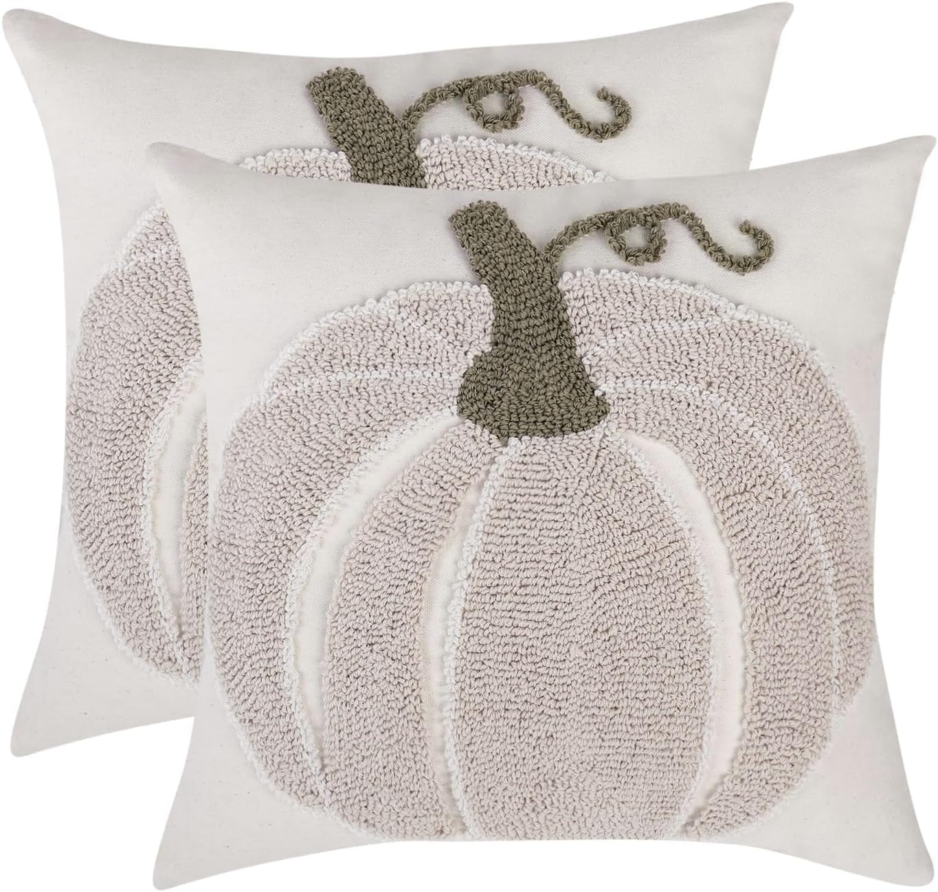 Tosleo 2 Pcs Halloween Pillow Covers 18x18 Inch Tufted Beige Pumpkin with Roots Throw Pillow Covers Autumn Decorations Holiday Decor Linen Pillowcase Cushion Case for Party Sofa Couch Home Decor