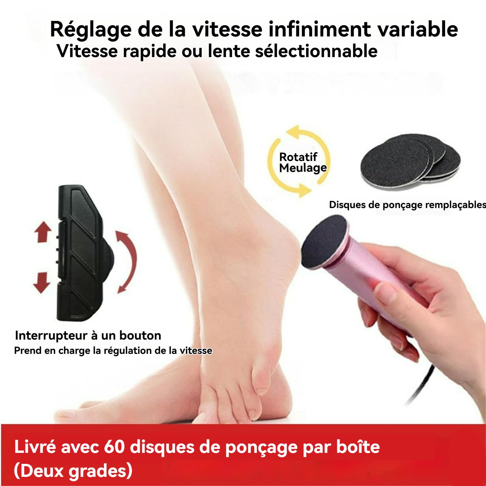 Mielle Glow Pied, Honey Glow Pied, Mielle Ponceuse sur Pied, Rapeuse Pieds Électrique Livré avec 60 Recharges de Tampons Exfoliants, pour Peaux Mortes, Squameuses et Craquelées (Or)